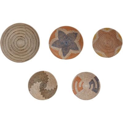 Wanddekoration Natürlich Seegras 5er Set Rund Teller Kreise Handgeflochten Afrikanische Wandkörbe Image