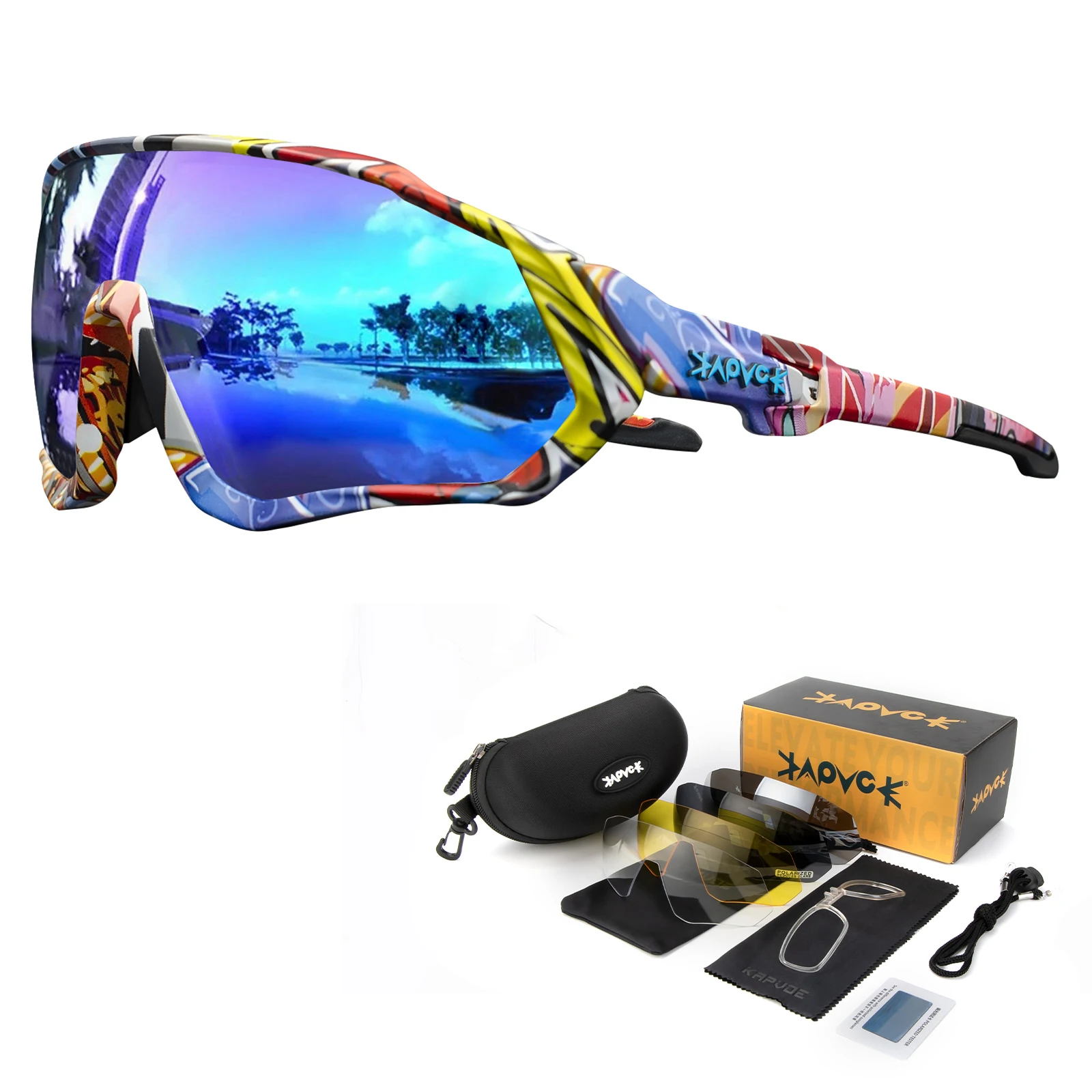 KAPVOE-Lunettes de soleil unisexes pour hommes et femmes, lunettes de cyclisme en plein air, lunettes de vélo UV400, 5 lentilles interchangeables, lunettes de sport
