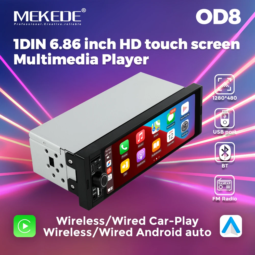 MEKEDE CarPlay Android-Auto 6,86 Zoll Touchscreen 1 Din Universal Auto Multimedia HD Video Player USB Bluetooth FM Empfänger Image