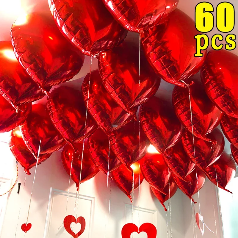 60-5PCS Rote Herz Folien Ballons Aufblasbare Helium Ballon DIY Geburtstag Party Ornamente Für Valentinstag Hochzeit party Geschenke Image