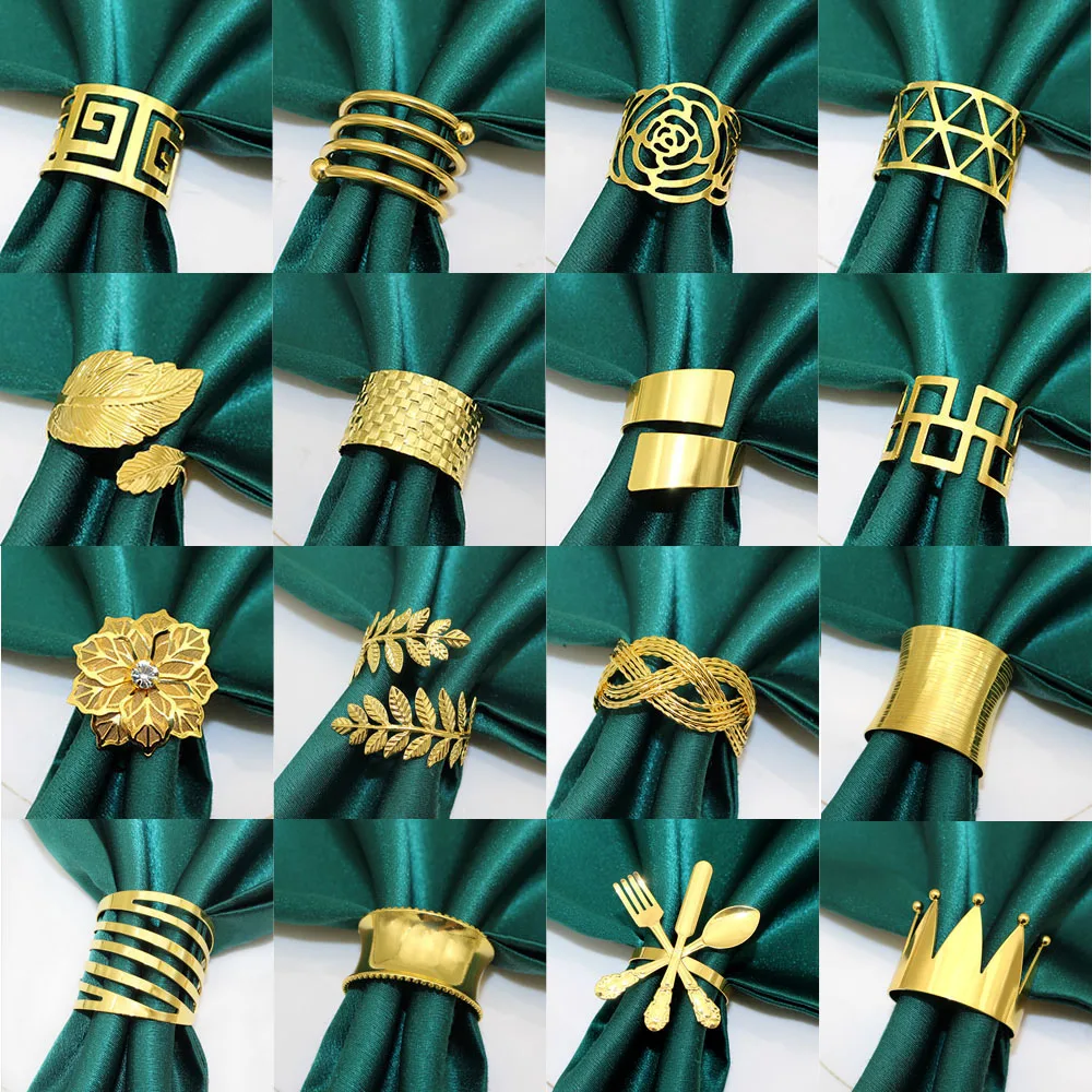 6Pcs Gold Serviette Ring Mode Einfache Serviette Halter Metall Serviette Schnallen für Weihnachten Hochzeit Party Tisch Dekoration Zubehör Image