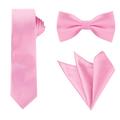 Allegra K Herren Quadrat Einfarbig Satin Fliege Einstecktuch Krawatten-Set Rosa One Size