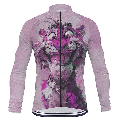 Herren Radtrikot Cartoon Tiger Langarm Fahhrad T-Shirt Oberteil mit 3 Gesäßtaschen Mountainbike MTB Straßenradsport Schnelltrocknend Frontreißverschluss Feuchtigkeitsableitend Sport Blau Purpur Grün Image