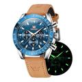 OLEVS Men's Watch Quartz Multifunctional Chronograph Brown Leather Strap Waterproof Sports Night Light Fashion Calendar Simulation Watch (9957- White Shell Blue Face)