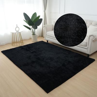 Hochflor-Teppich MY HOME "Dana light, besonders weich, Mikrofaser Teppiche" Gr. 34, schwarz, B:160cm H:25mm L:220cm, Kunstfaser, Teppiche, uni, leichter Glanz, Wohnzimmer, Schlafzimmer, Esszimmer Image