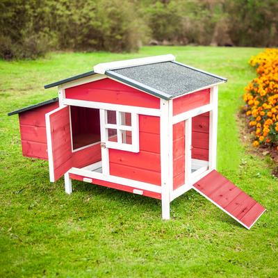 TEMU Outdoor Wooden Chicken Coop Hen House Poultry Cage Red With Tray, Ramp & Nesting Box For Indoor And Outdoor Use