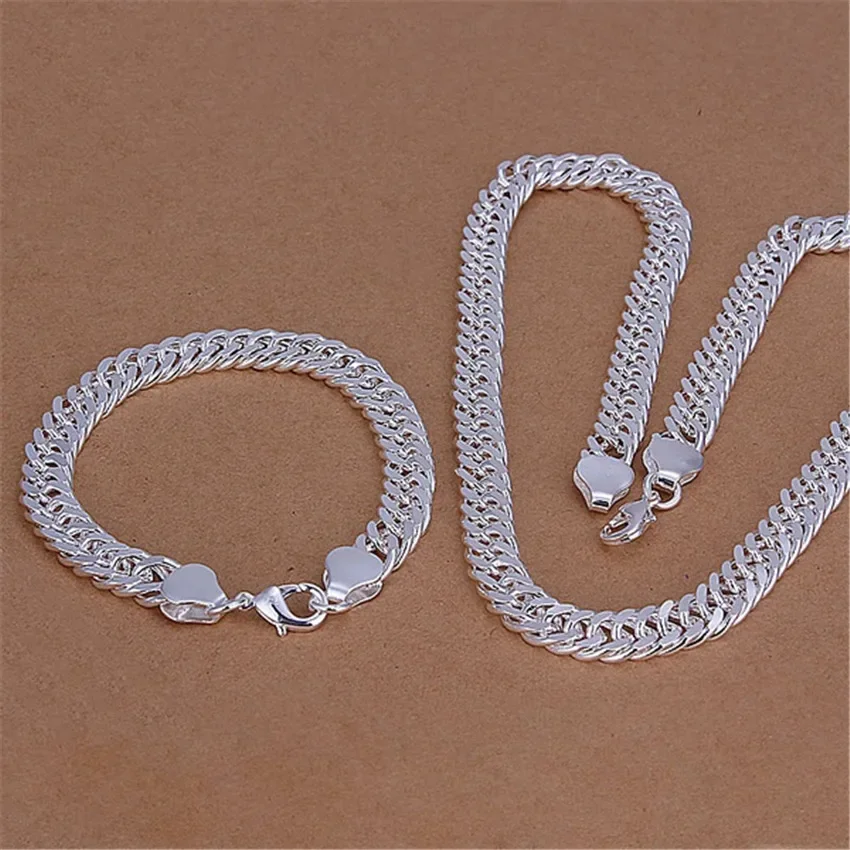 Collana in argento sterling 925 con catena da 10 mm, bracciali da 20/24 pollici, set di gioielli classici per uomo, moda, festa, matrimonio, solido nobile