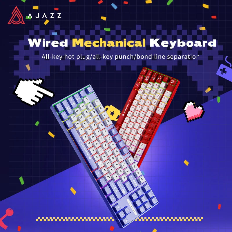 Tastiera Meccanica da Gaming Cablata Ajazz AK870MC, Layout 75%, Hot Swap, 87 Tasti, Switch Rosso/Marrone per Laptop e PC Desktop