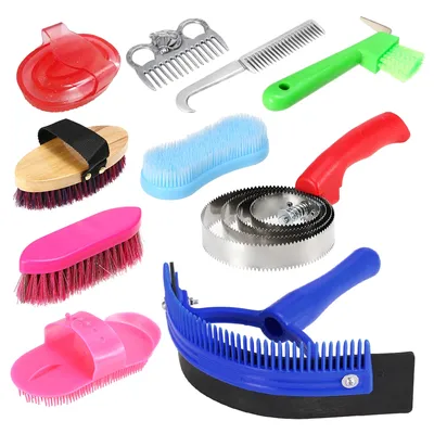 10-IN-1 Horse Grooming Tool Set Cleaning Kit Mane Tail Comb Massage Curry Brush Sweat Scraper Hoof