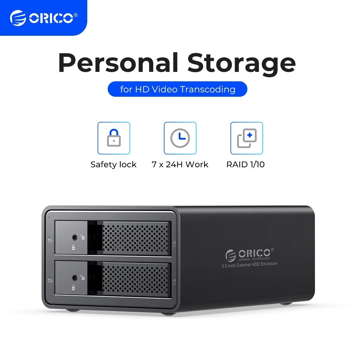 ORICO 95 Serie 2 Bay 3,5'' USB3.0 zu SATA mit RAID HDD Dockingstation Aluminium HDD Gehäuse 36W Netzteil HDD Gehäuse Image