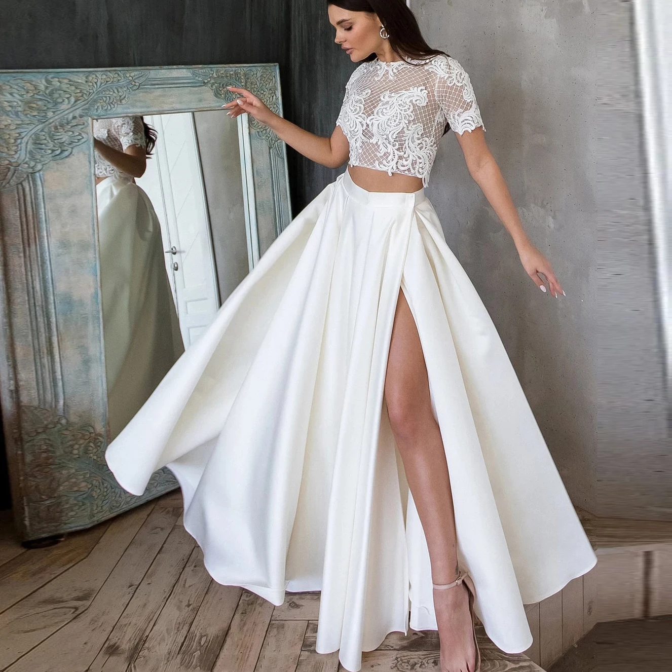 Off White Lange Prom Rock Hohe Split Satin Frauen Röcke Hochzeit Nach Maß EINE Linie Plissee Formale Party Kleid Saia longa Image