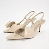 Patent Leder Frauen High Heels Sandalen Beige Elegante Bogen Dekoration Stilettos Spitz Sommer Pumps Büro Dame Schuhe
