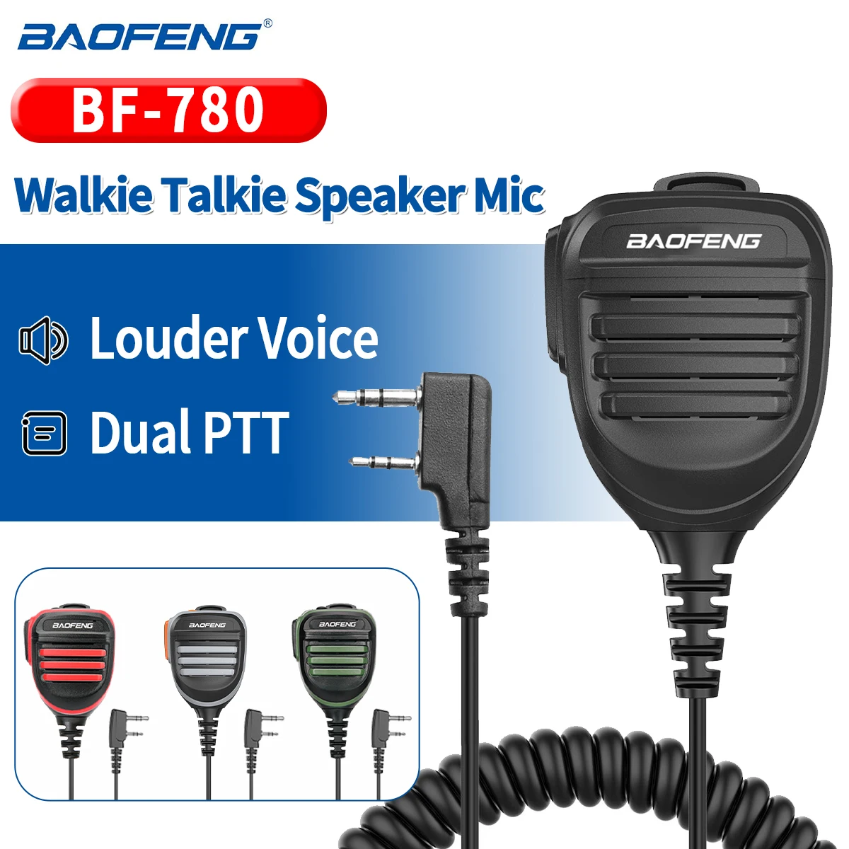 Baofeng Walkie Talkie Lautsprecher Mikrofon Wasserdicht Dual PTT Handheld Mikrofon Für UV5R UV-21 Pro Zwei Weg Radio QuanSheng UV-K6 UV-K5 Image