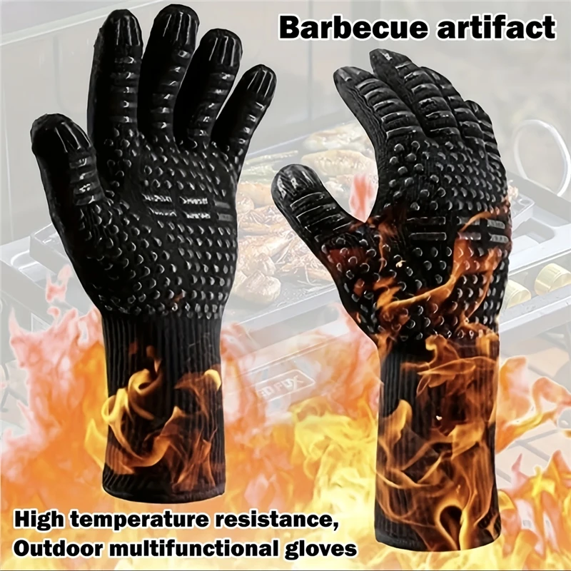 1/2 Stück hochtemperaturbeständige Grillhandschuhe, feuerfeste Ofenhandschuhe 500 800 ℃ Wärmeisolierende Mikrowellenhandschuhe zum Grillen Image