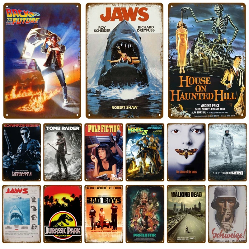 Décor mural en métal esthétique rétro pour salon, affiche de films vintage, décor de cinéma, décoration industrielle, 18 panneaux