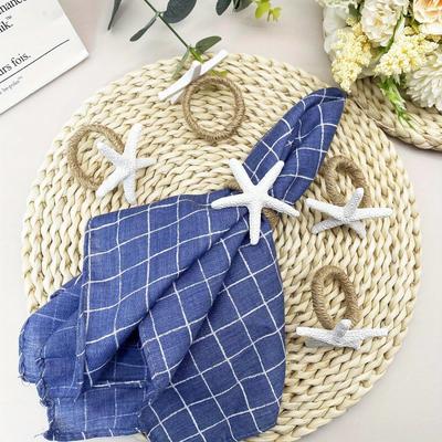 TEMU Starfish Napkin Rings Set Of 6 Star Napkin Rings Bulk For Coastal Beach Dinning Table Decoration, Cute Napkin Ring Holders For Party Gathering Banquet Wedding Birthday Image