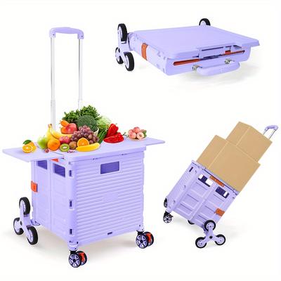 TEMU Foldable Utility Cart With Stair Climbing Wheels, Collapsible Rolling Crate With Magnetic Lid Telescopic Cover, Telescoping Handle, 360Â° Rotate Wheel Hand Cart For Teacher Shopping Moving Grocery