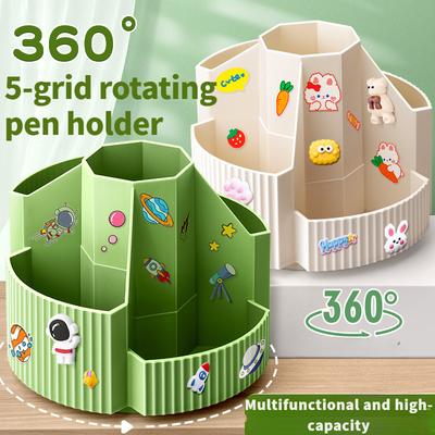 TEMU Rotatable Multifunctional Desk Pencil Pen Holder, 5 Slots 360-degree Spinning Pencil Pen Desk Organizers, Desktop Storage Pen Organizers Stationery Supplies, Cute Pencil Cup Pot For Office, School