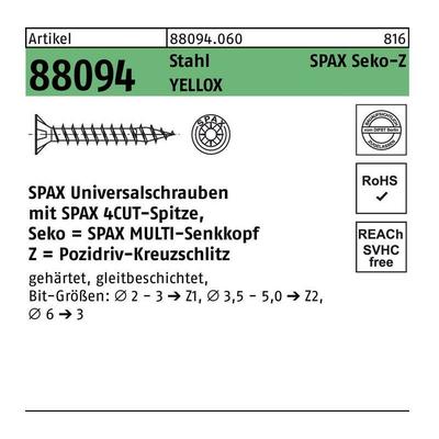 Schraube R 88094 Senkkopf m.Spitze/Kreuzschl.-PZ 3 x 40/36-Z Stahl galvanisch verzinkt gelb Image