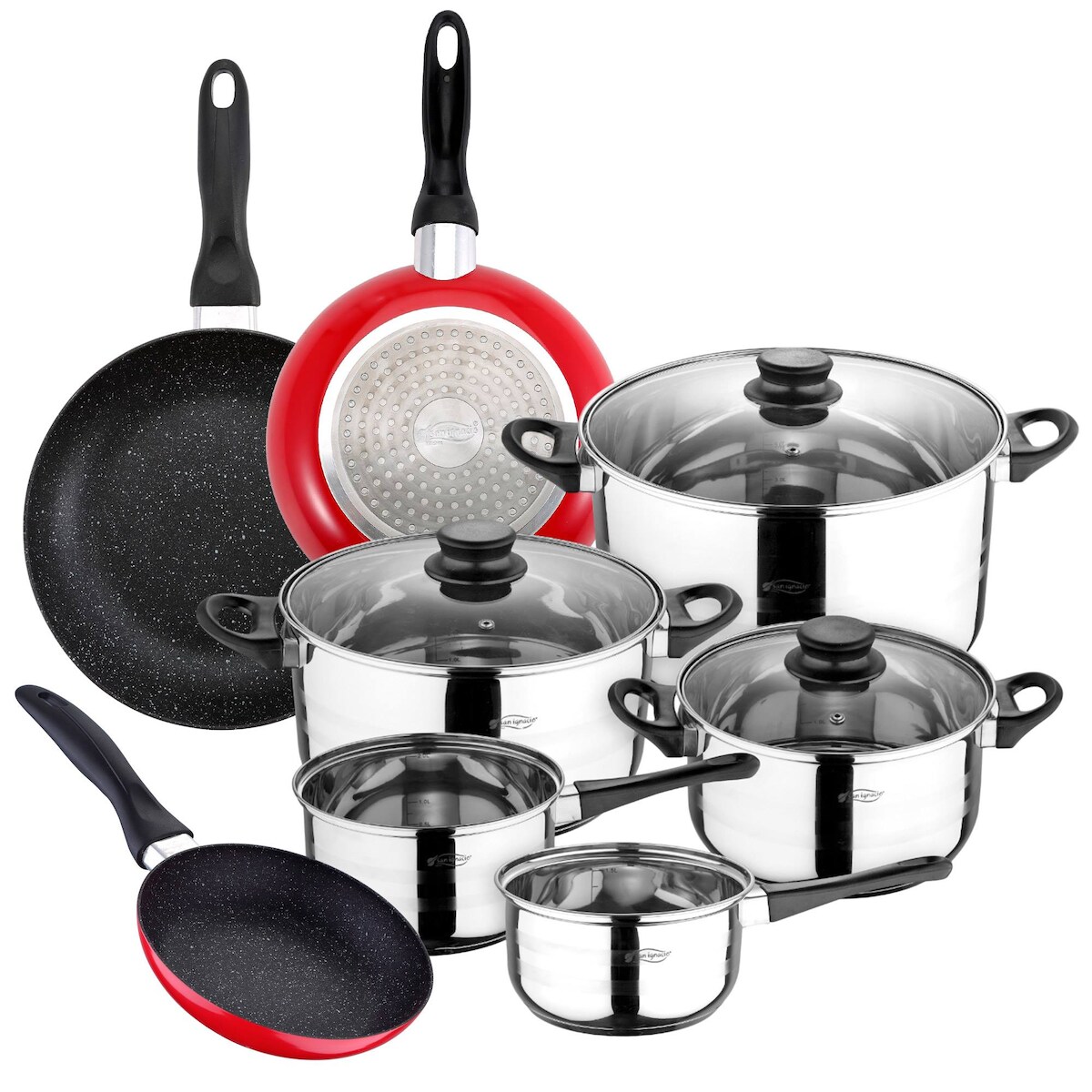 San Ignacio - Cassel-Kochgeschirrset 16/18/20/24 cm aus Edelstahl mit 3 Pfannen 16/20/24 cm aus gepresstem Aluminium, Induktion Image