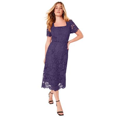 Plus Size Women's Square-Neck Lace Jessica Dress by June+Vie in Purple Reign (Size 18/20)