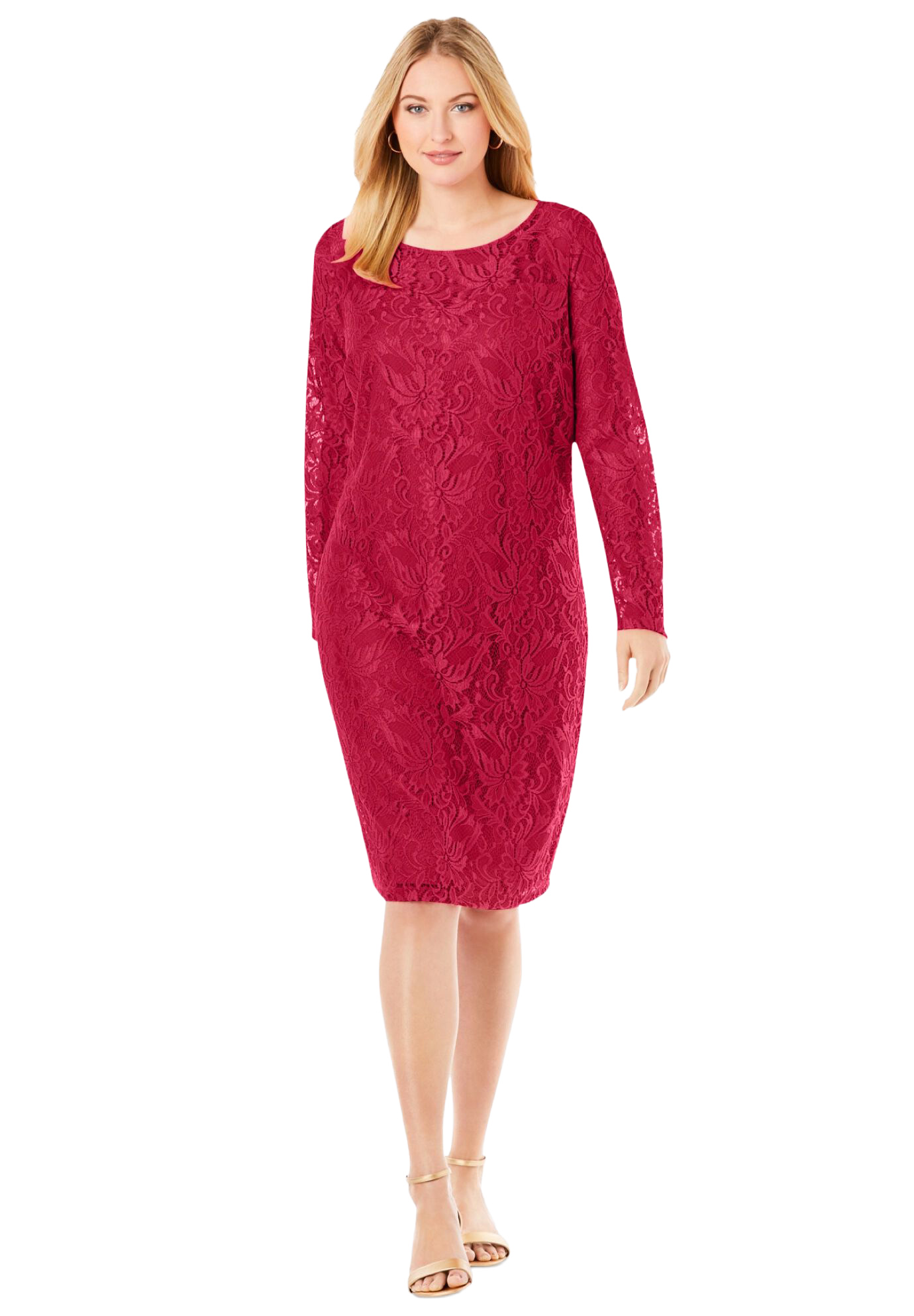 Plus Size Women's Stretch Lace Shift Dress by Jessica London in Classic Red (Size 36)