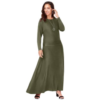 Plus Size Women's 2-Piece Dolman Sleeve Skirt Set by The London Collection in Dark Olive Green (Size 30/32)