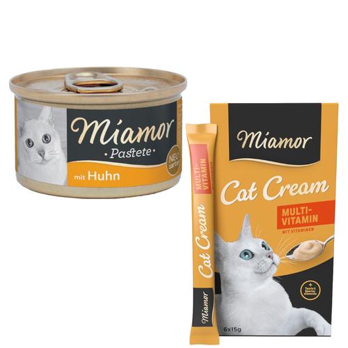 Miamor Mixpaket Katze: 12x 85g Pastete Huhn Nassfutter + 12x 15g Multi-Vitamin Cream Snacks