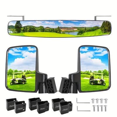 TEMU Golf Cart No Drilling Folding Side Mirror, Convex Rear View Mirror For , ,