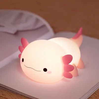 Cute Axolotl Night Light Silicone Nursery Sleeping Lamp Touch Control Nightlights USB Rechargeable