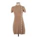 Free People Casual Dress - Sweater Dress Mock Short Sleeve: Tan Dresses - Women's Size Small