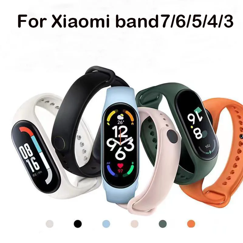 6 stücke Strap Für Xiaomi Mi Band 7 6 5 4 3 Weiche Silikon Sport Smart Armband Band für Mi Band 3 4 5 TPU Handgelenk Strap für Miband 6 7 Image