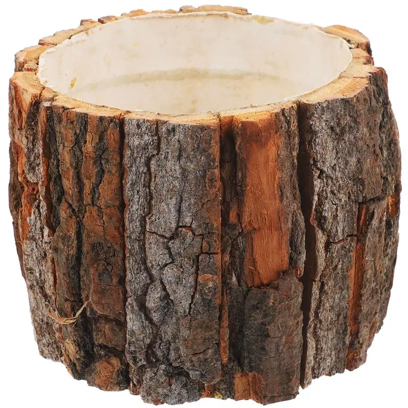 Großer Blumentopf aus Naturholz, Blumenbehälter, rustikales Rinde-Design, Pflanzgefäß, Party, Gold-Dekor, Rinde, Blumenarrangement, Eimer Image