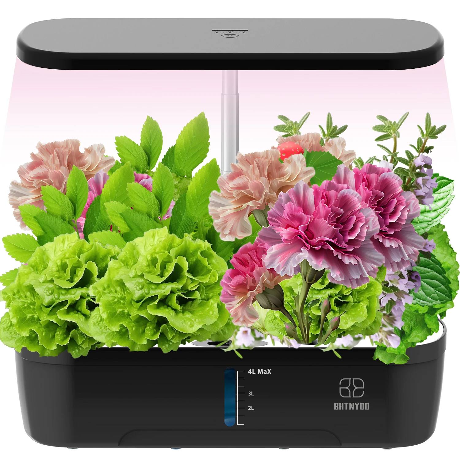 BHTNYOO Hydroponics-Anbausystem-Set, 12 Schoten, Hydrokultur-Garten für den Innenbereich mit intelligenten LED-Wachstumslichtern (höhenverstellbar)