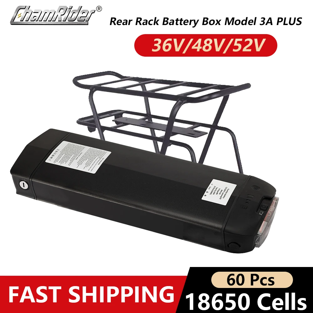 Chamrider Gepäckträger Ausstrahlung 1 plus Batterie fach 48V E-Bike 36V Elektro fahrrad Batterie kasten 52V Doppels chicht gepäck 18650 Image
