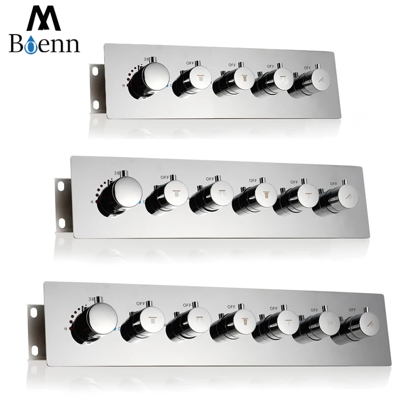 Bad Dusche Mischen Ventile Thermostat Mischer Wasserhahn Große Wasser Fluss Dusche Wasserhahn Messing Chrom Dusche Controller 6 Funktionen