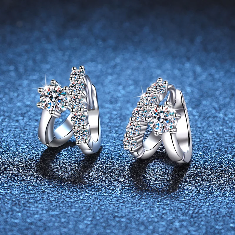 S925 reines silber licht luxus französisch asymmetrisch d farbe 60 cent moissan ite diamant ohrringe Image