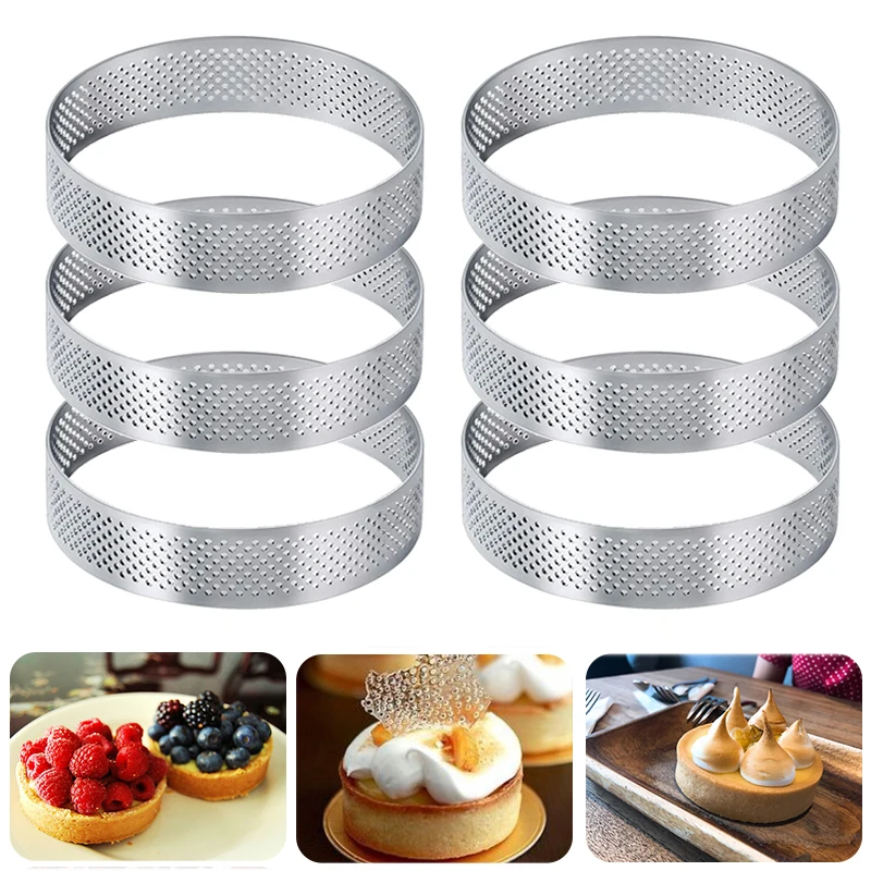 /6pcs kreisförmige Torte Ring Edelstahl Törtchen form perforierte Obst kuchen Quiche Kuchen Mousse Form Küche Gebäck Backform