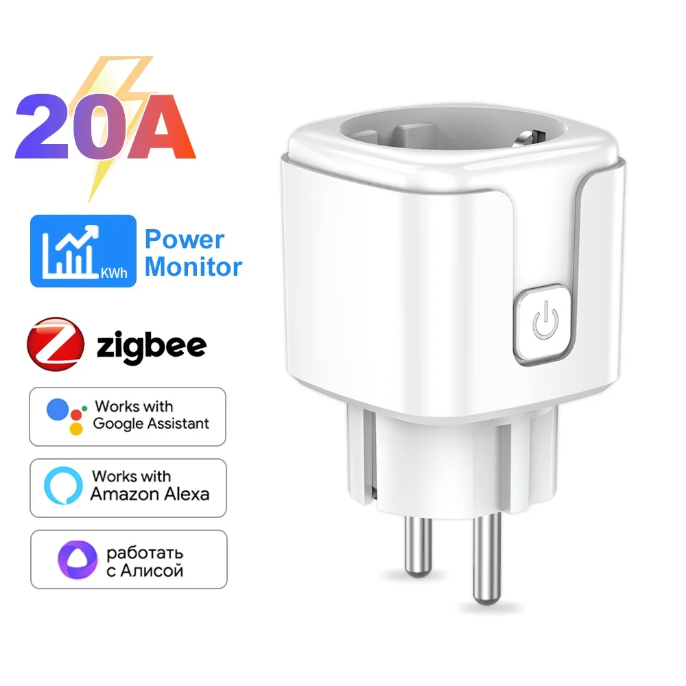 Smart Steckdose EU 20A zigbee Smart Plug Mit Power Überwachung Smart Home Stimme APP fernbedienung Unterstützung Google Assistent Alexa Image