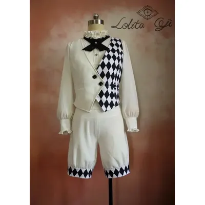 Herren weiß schwarz kariert Clown Kostüm Joker Outfits Top Weste Hosen voll Set Gothic Vintage Halloween Karneval Phantasie Anzug Image