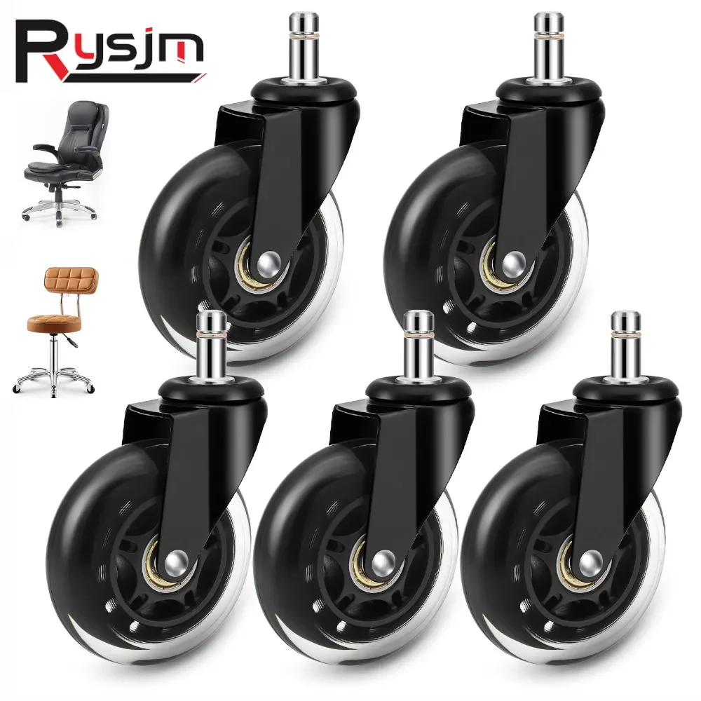 HD 5 Stück Bürostuhl-Räder, 7,6 cm Gummi-Stuhlrollen, Ersatz-Möbelrollen, weiche, sichere Rollen, Möbelbeschläge Image