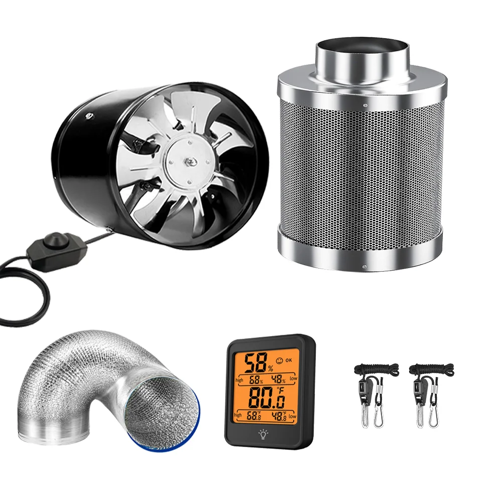 4/6/8 Zoll Grow Zelt einstellbare Geschwindigkeit Radial ventilatoren Kit Aktivkohle Luftfilter Set Indoor Hydro ponik für Pflanzen Growbox Image