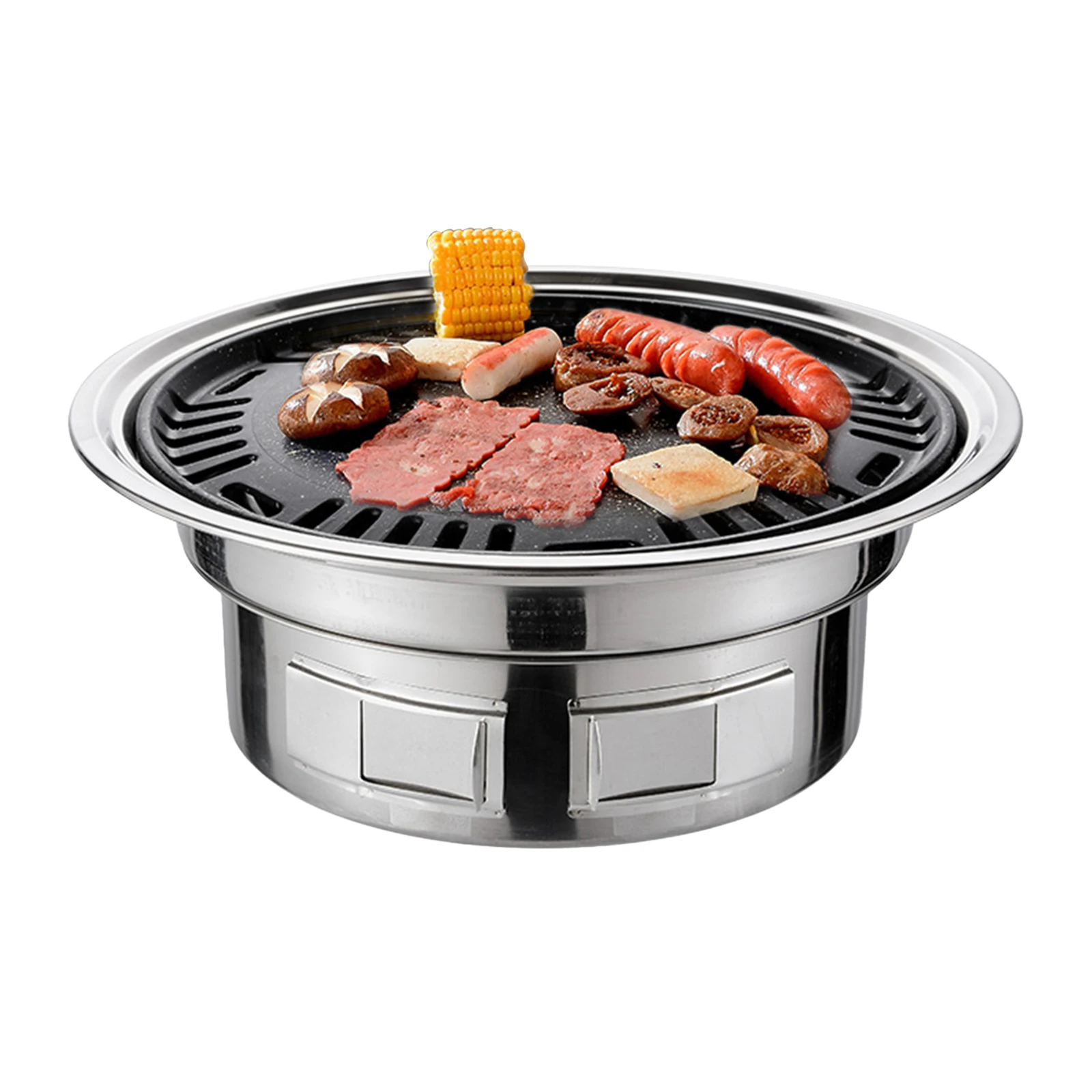 13-Zoll-koreanischer BBQ-Grill, multifunktionaler Holzkohlegrill, runder Campinggrill, Herd, Tisch-Räucherofen, Grill, gegrilltes Netz