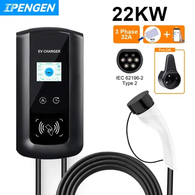 Ipengen ev ladegerät 32a 22kw elektro fahrzeug auto ladegerät evse wallbox wall mount 3phase type2 kabel IEC62196-2 buchse app steuerung