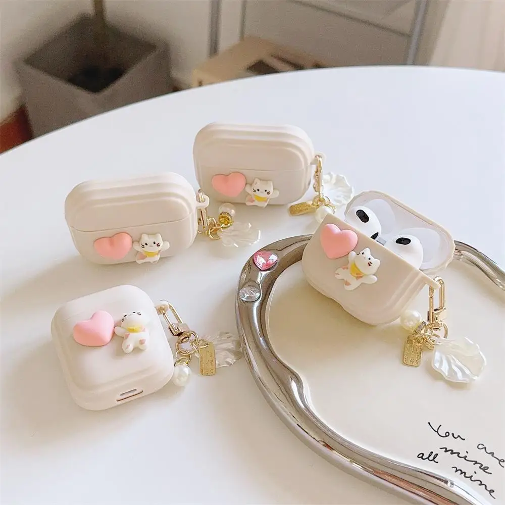 Kopfhörer hülle Liebe süße Katze für Airpods Pro 1/2/3 hochwertige Absturz sicherung Fall weiches Silikon mit Schlüssel bund modisch Image