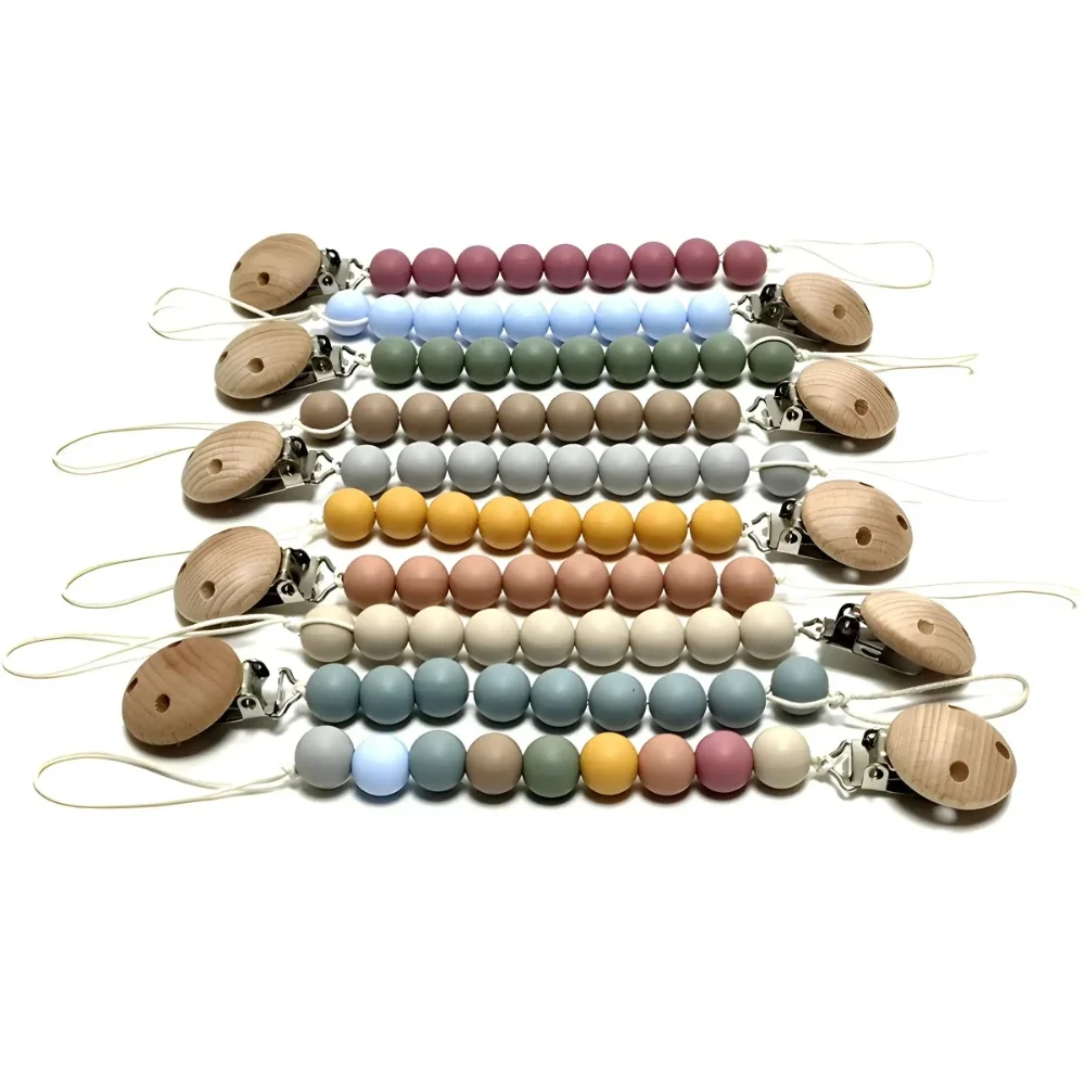 Silikon Baby Schnuller Clip Silikon Schnuller Kette Spielzeug Schnuller Anti Drop Kettenstich Buchenholz Clip Anti Drop Kette Image