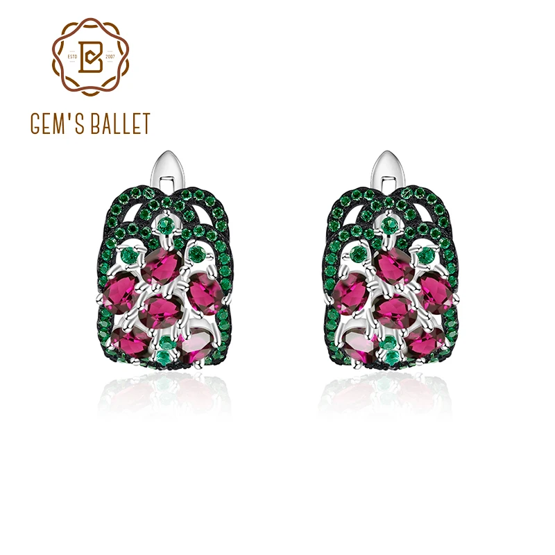 GEM'S BALLETT 3,0 Ct Natürliche Rhodolith Granat Edelstein Ohrringe 925 Sterling Silber frauen Vintage Ohrringe Feine Schmuck