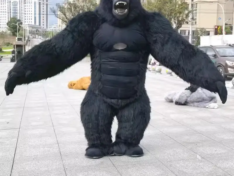 Echtes aufblasbares Gorilla-Kostüm, kompletter Maskottchen-Anzug, riesiger Pelz-Gorilla für Erwachsene, Cosplay-Kostüm für Veranstaltungen, Partys Image