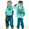 Neue Hip Hop Tanz kleidung Mädchen Jungen lange Ärmel blaue Tops Hosen Jogger tragen Kinder Jazz Street Dance Performance Kostüm bl11550