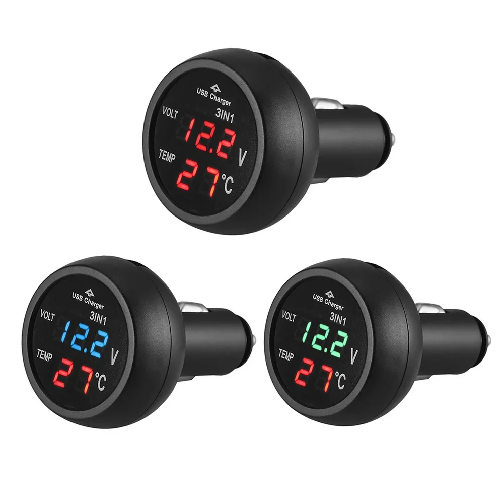 12/24V Auto Volt Meter LED digitale Auto Zigaretten anzünder Voltmeter Thermometer USB Ladegerät Auto Batterie Spannung Strom monitor Image